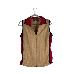 St. John Sport by Marie Gray Zip Up Vest P Small Red Tan Black Gold Logo